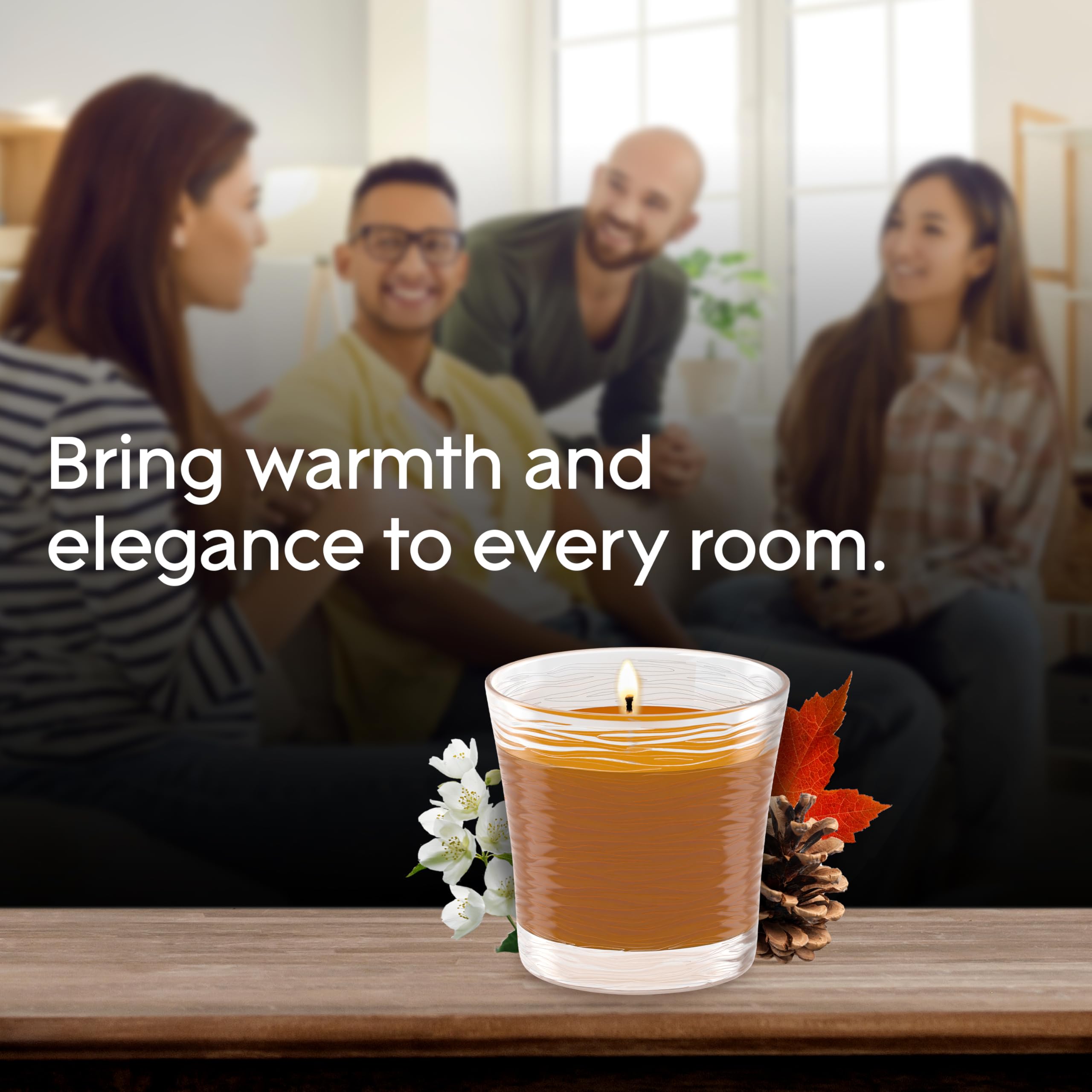 Glade Cashmere Woods candle jar back with product details
