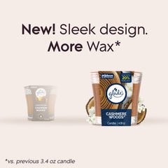 Glade Cashmere Woods candle jar wax pool indicating long-lasting fragrance