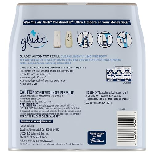 Glade Clean Linen notes with crisp air and lily of the valley