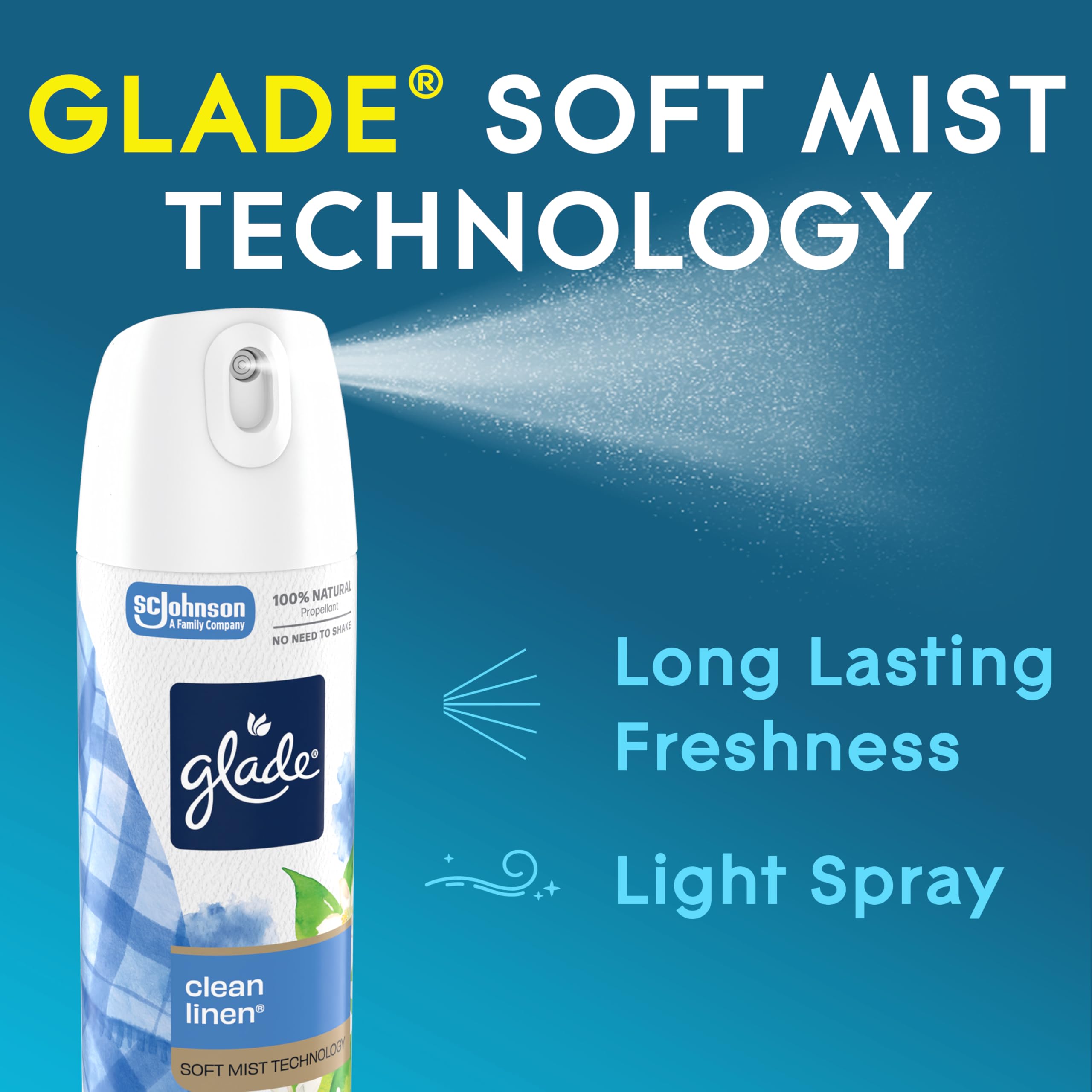 Glade Crisp Air scent with laundry and floral notes in a can