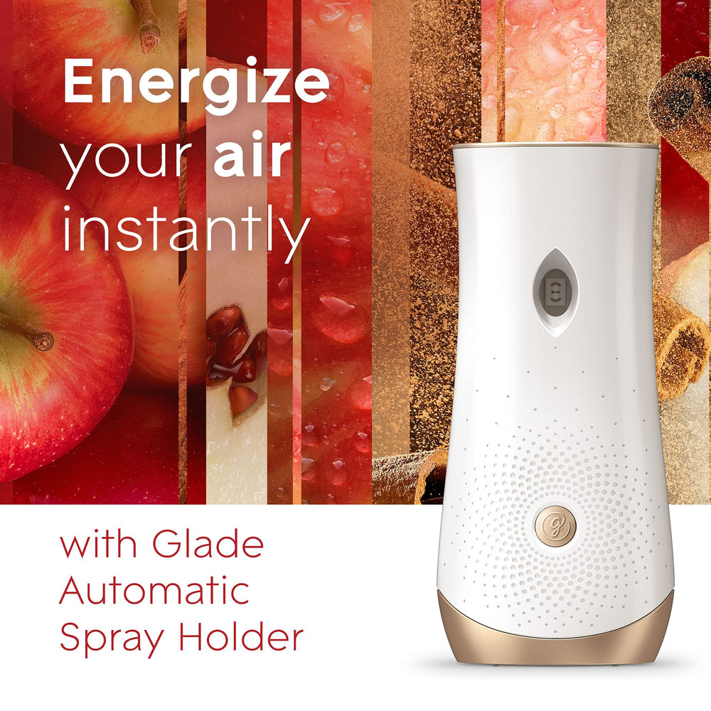 Glade refill package highlights essential oils infusion for a richer aroma.