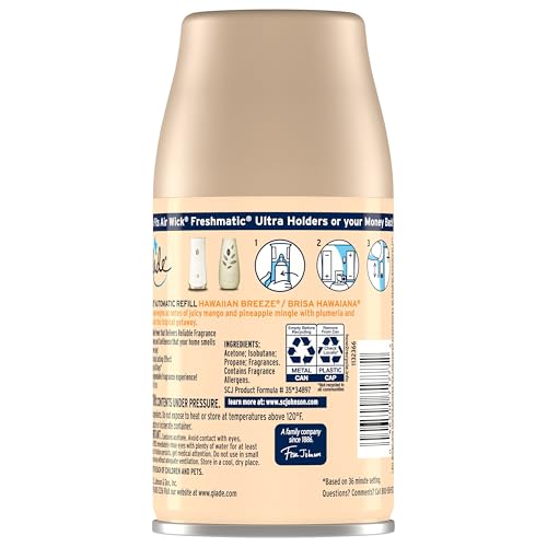 Glade Hawaiian Breeze refill bottle adds tropical pineapple, melon, and peach notes.
