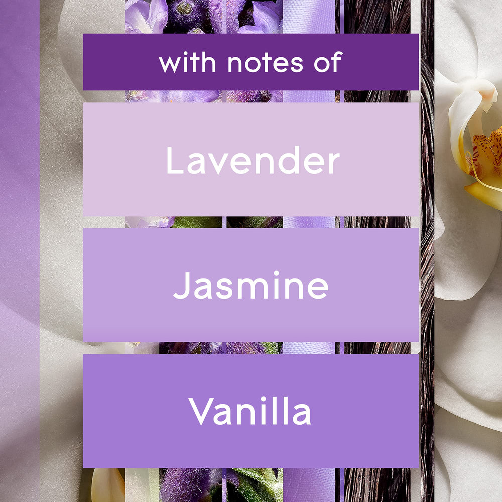 Glade Lavender Vanilla refill label detailing scent notes and usage