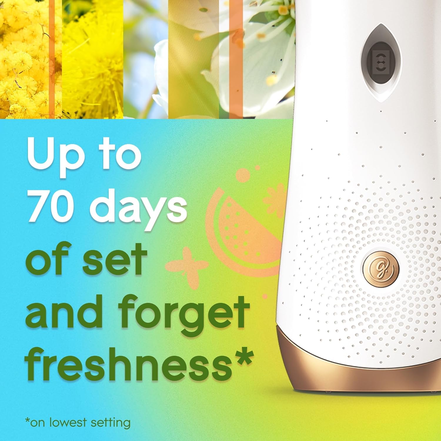 Living room scene with Glade Radiant Bloom delivers bright, inviting aroma