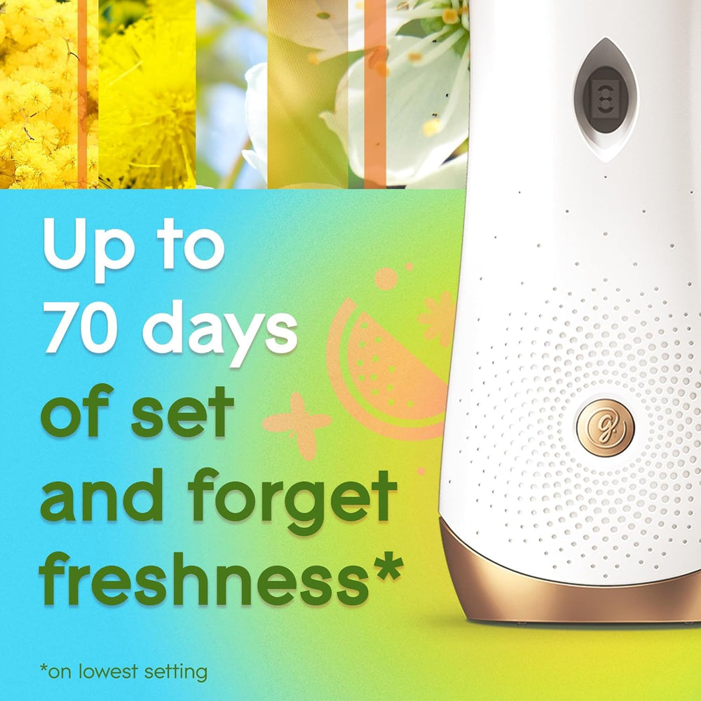 Living room scene with Glade Radiant Bloom delivers bright, inviting aroma