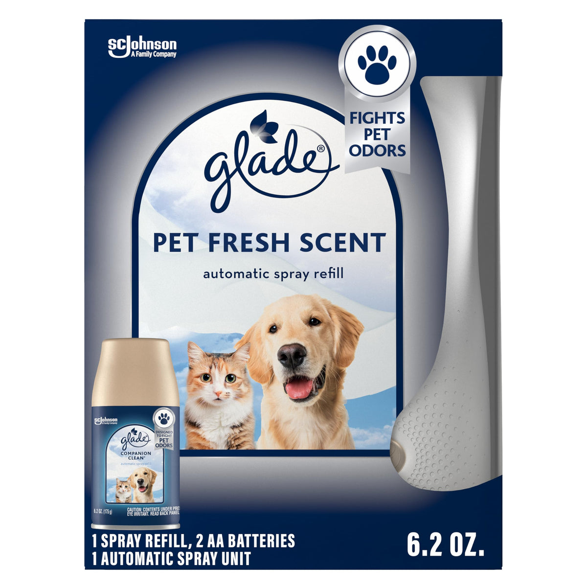Glade Pet Fresh holder with refill shown for easy installation and ongoing scent refresh.