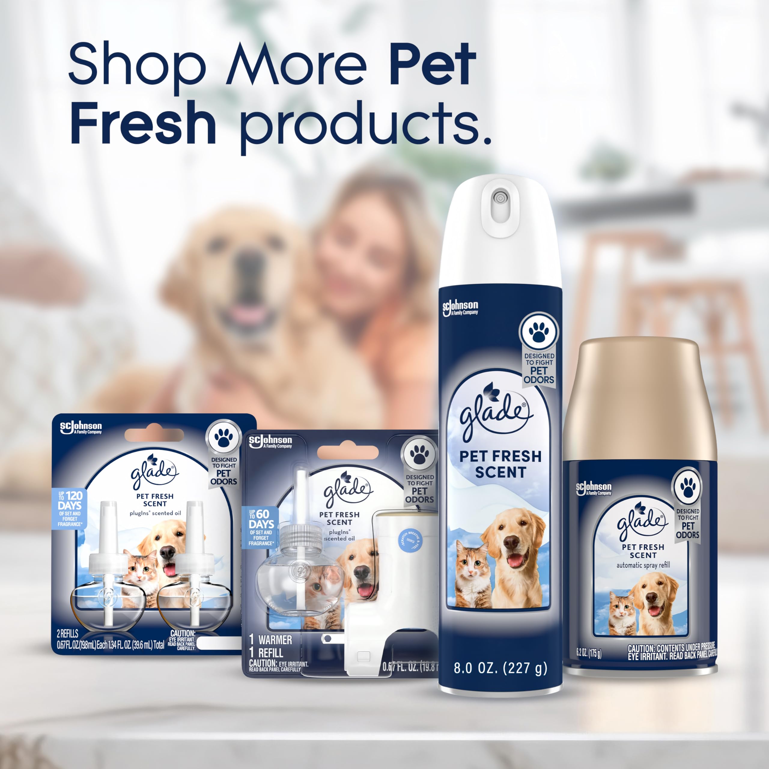 Glade Pet Fresh 36-minute timer for longer fragrance.