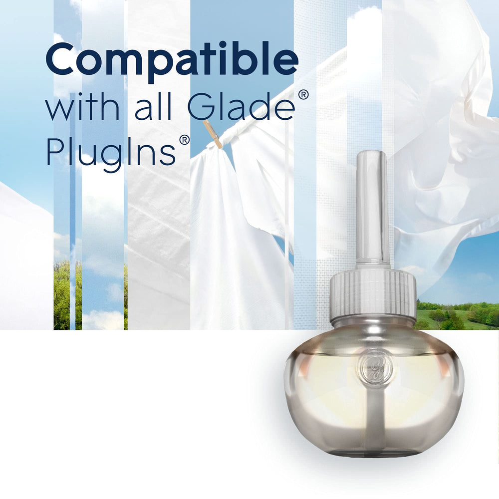 Glade PlugIns Clean Linen bathroom ambiance with fresh laundry vibes.
