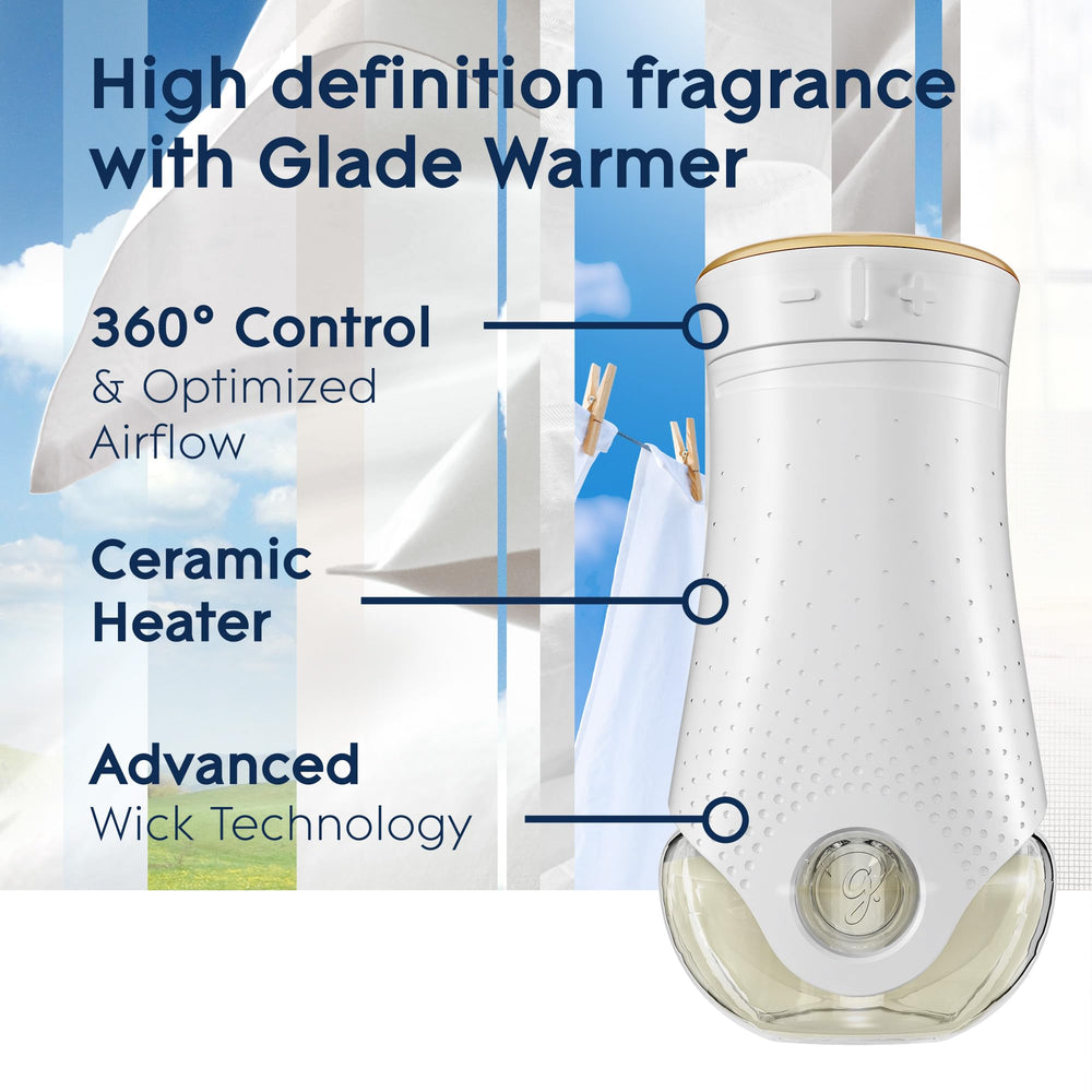 Glade PlugIns Clean Linen diffuser setup in living room ambiance.