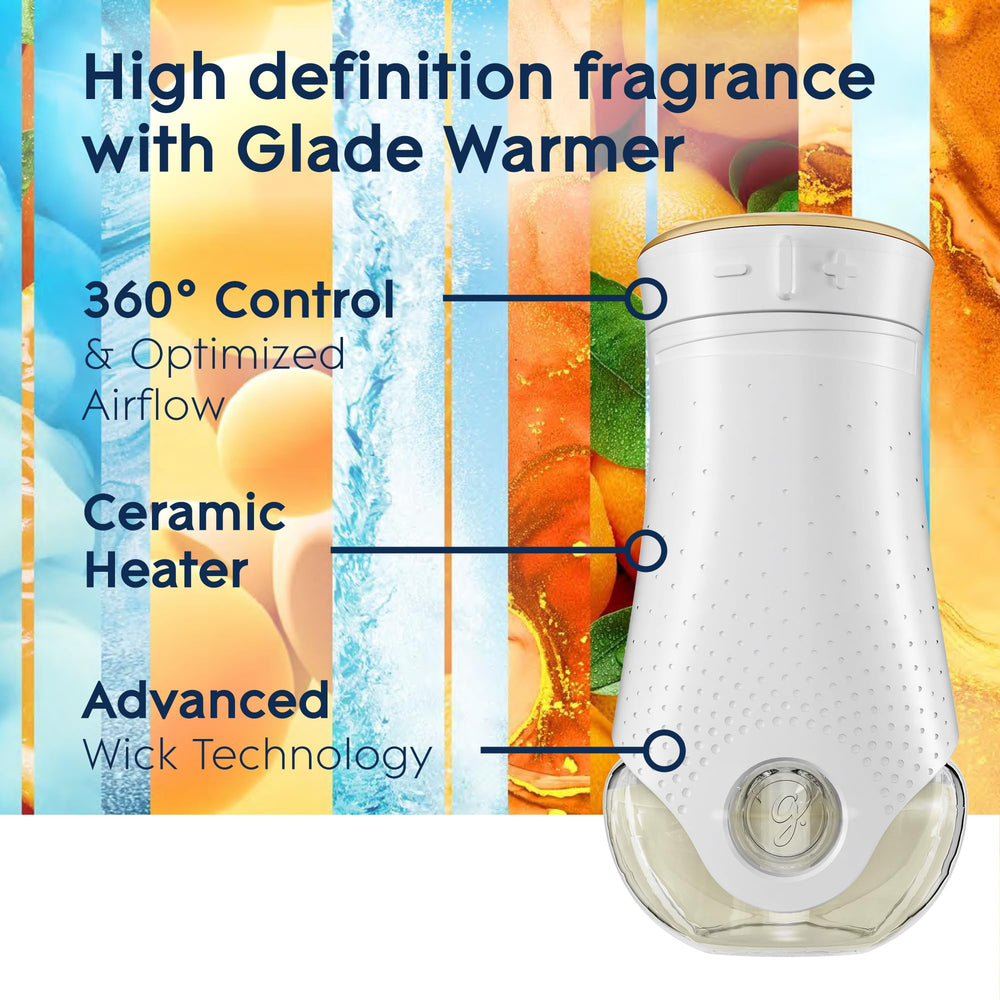 Glade plug-in warmer in outlet demonstrates fragrance release