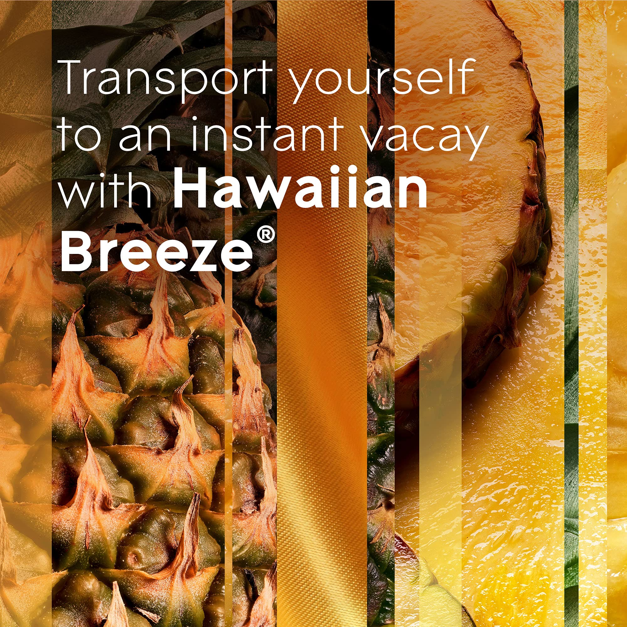 Close-up of hibiscus and peach nectar notes in Glade Hawaiian Breeze fragrance.