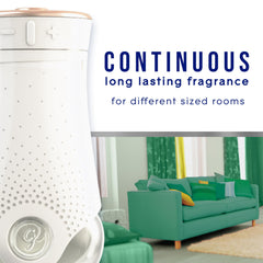 Glade PlugIns refill bottle beside a bathroom diffuser to freshen small spaces