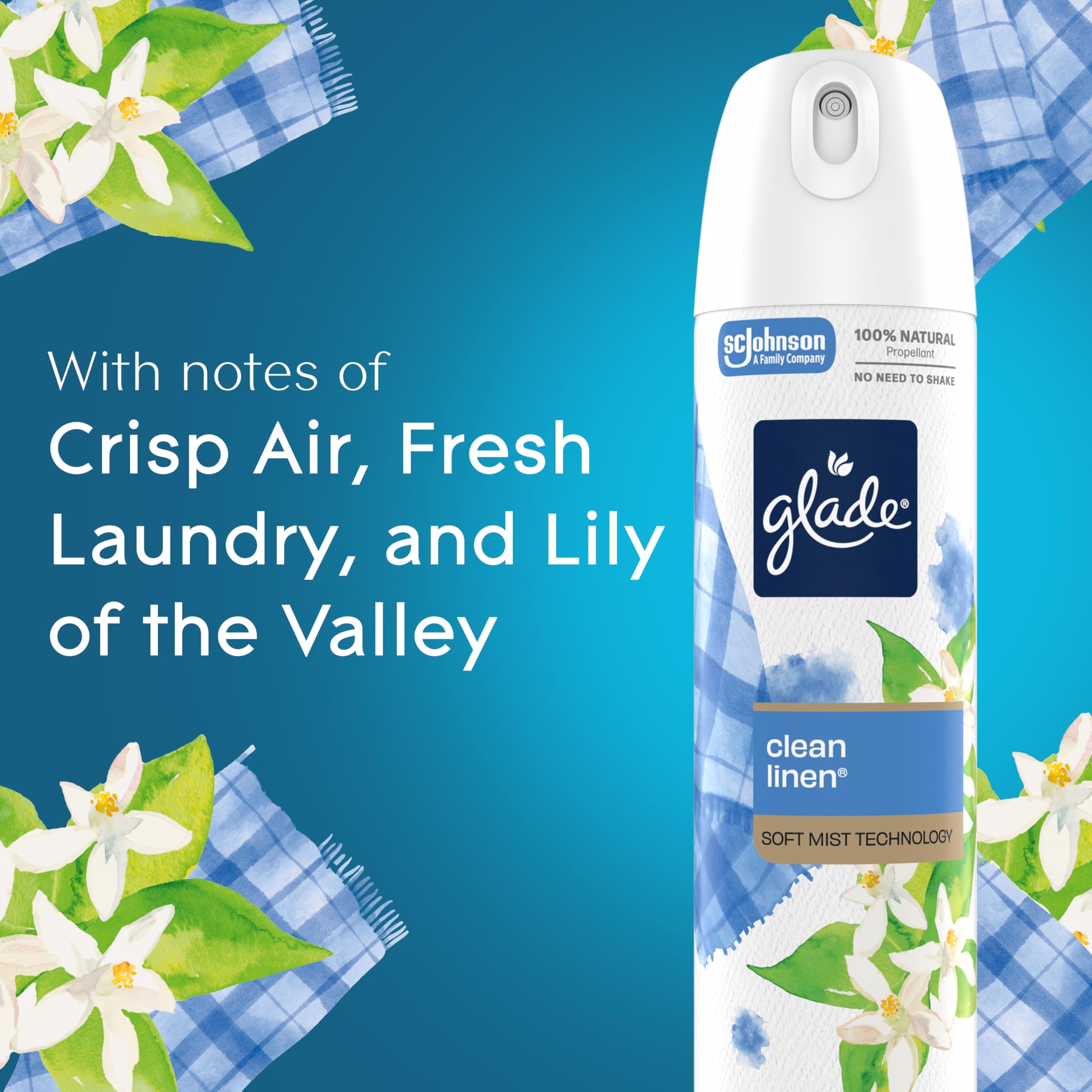 Glade room refresh in bathroom, kitchen, and living room settings