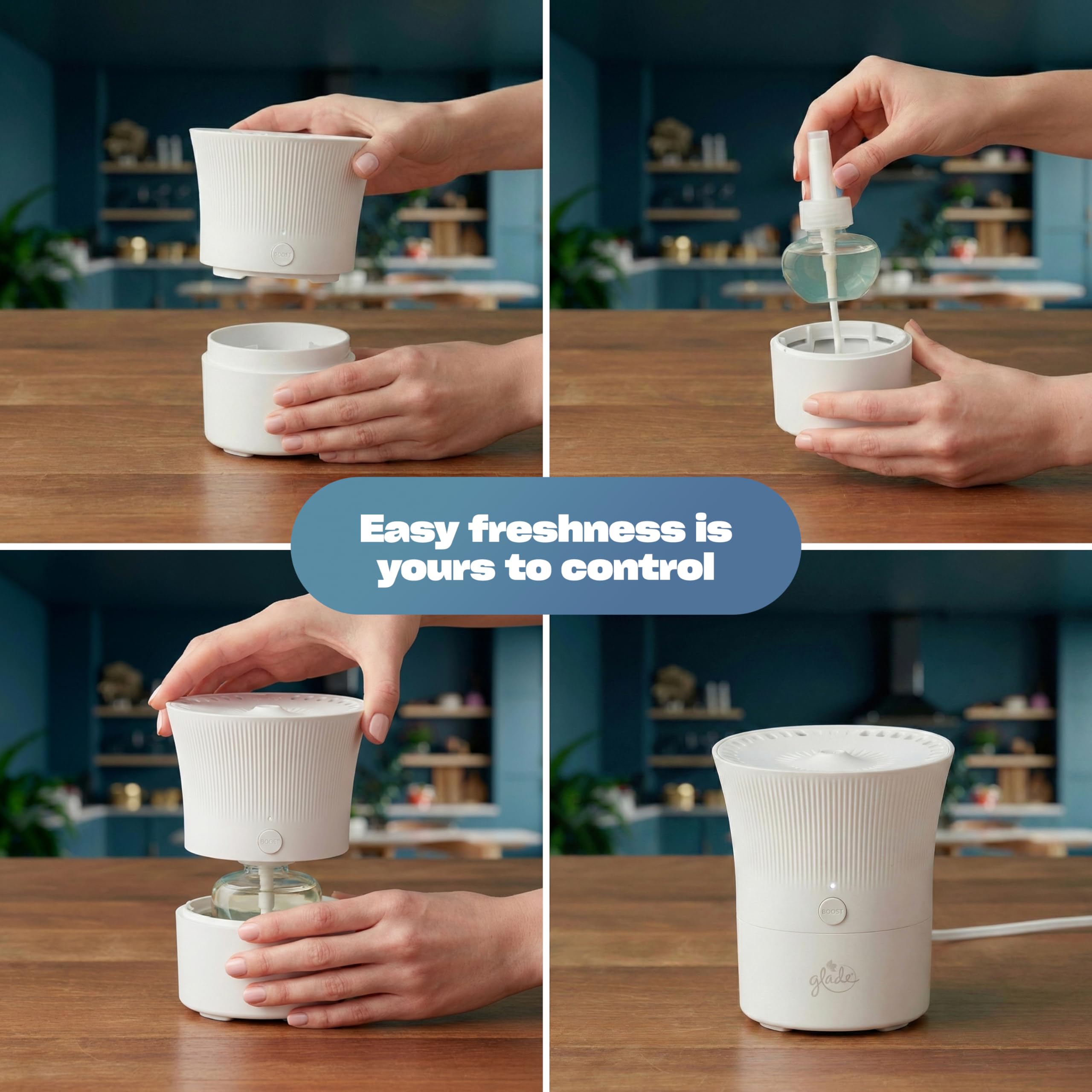 Glade Scent Flow PlugIns USB power cord enables flexible placement anywhere.