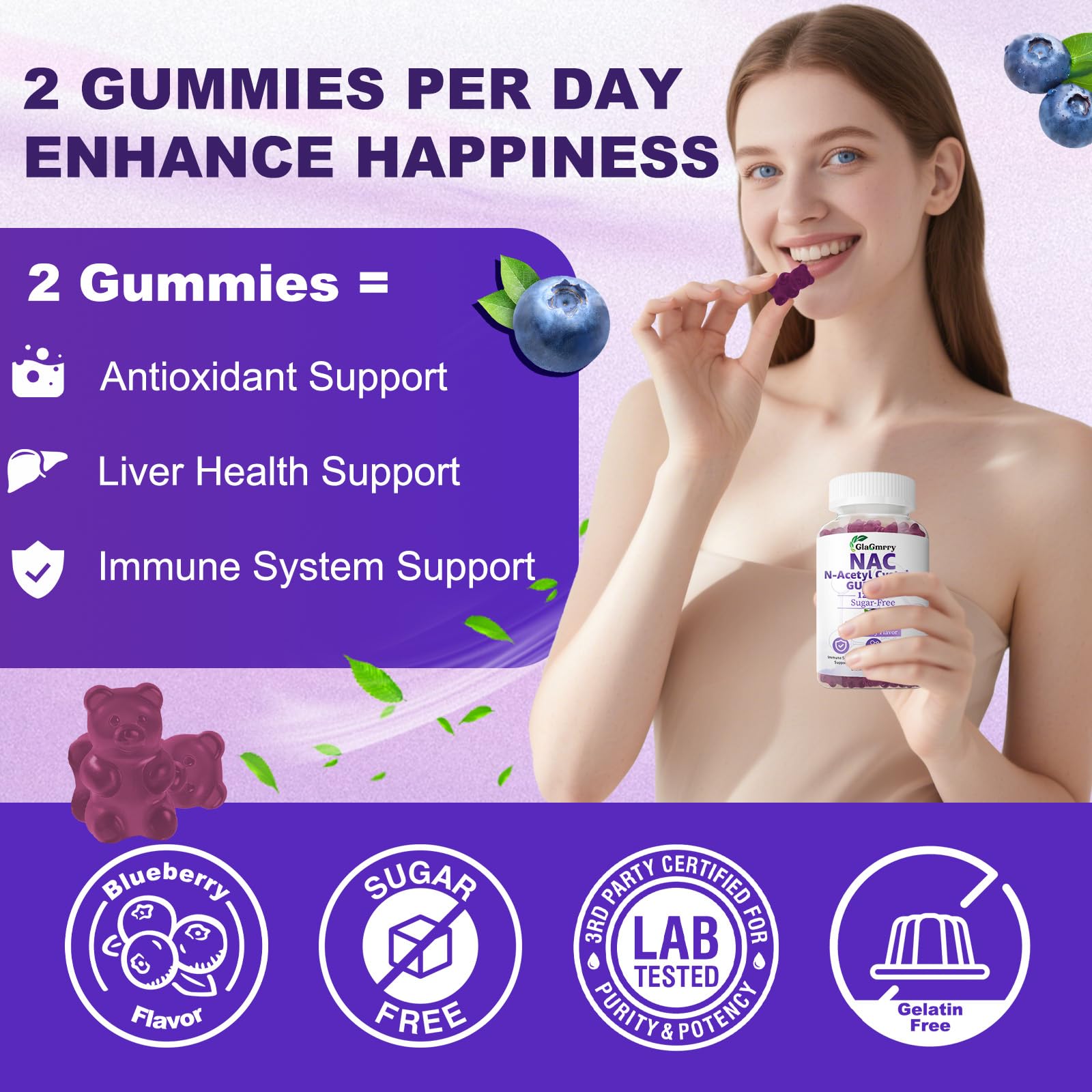 GlaGmrry NAC gummies for skin and brain health in everyday use