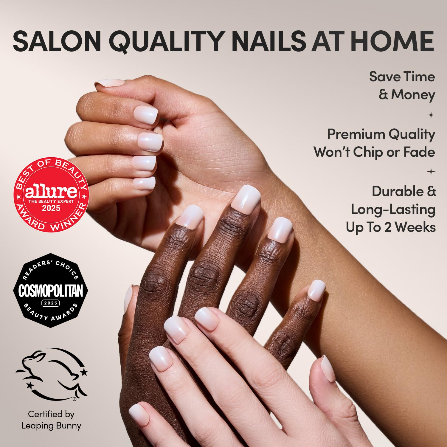 Glamnetic glazed Soft Whip ombre nails with salon-like shine.