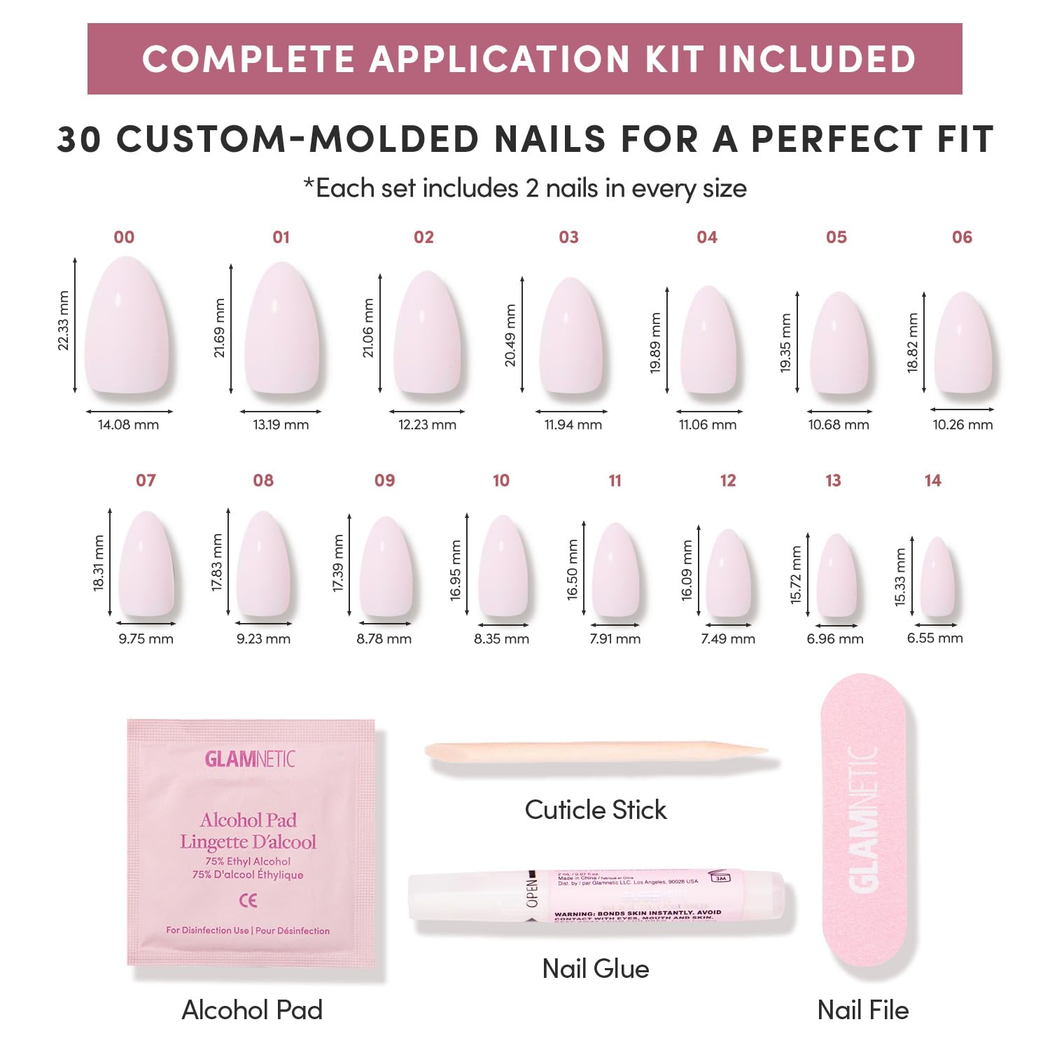 Nail glue and file included for precise, mess-free application