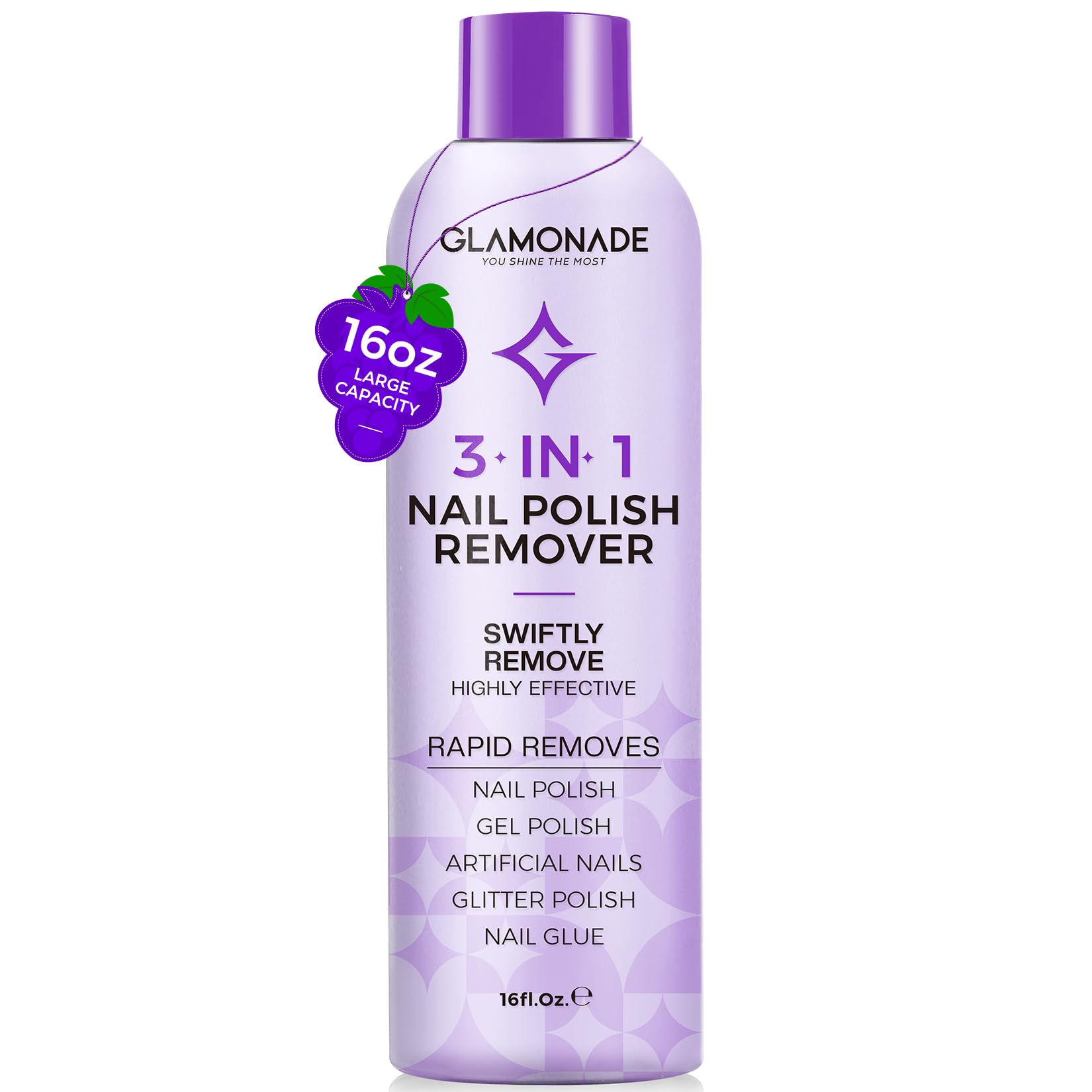 Glamonade 16oz bottle of acetone remover for quick, professional polish removal