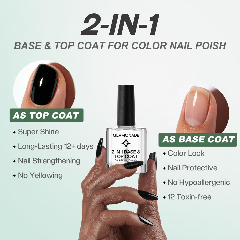 Glamonade base top coat brush demonstrates easy application for a glossy finish.