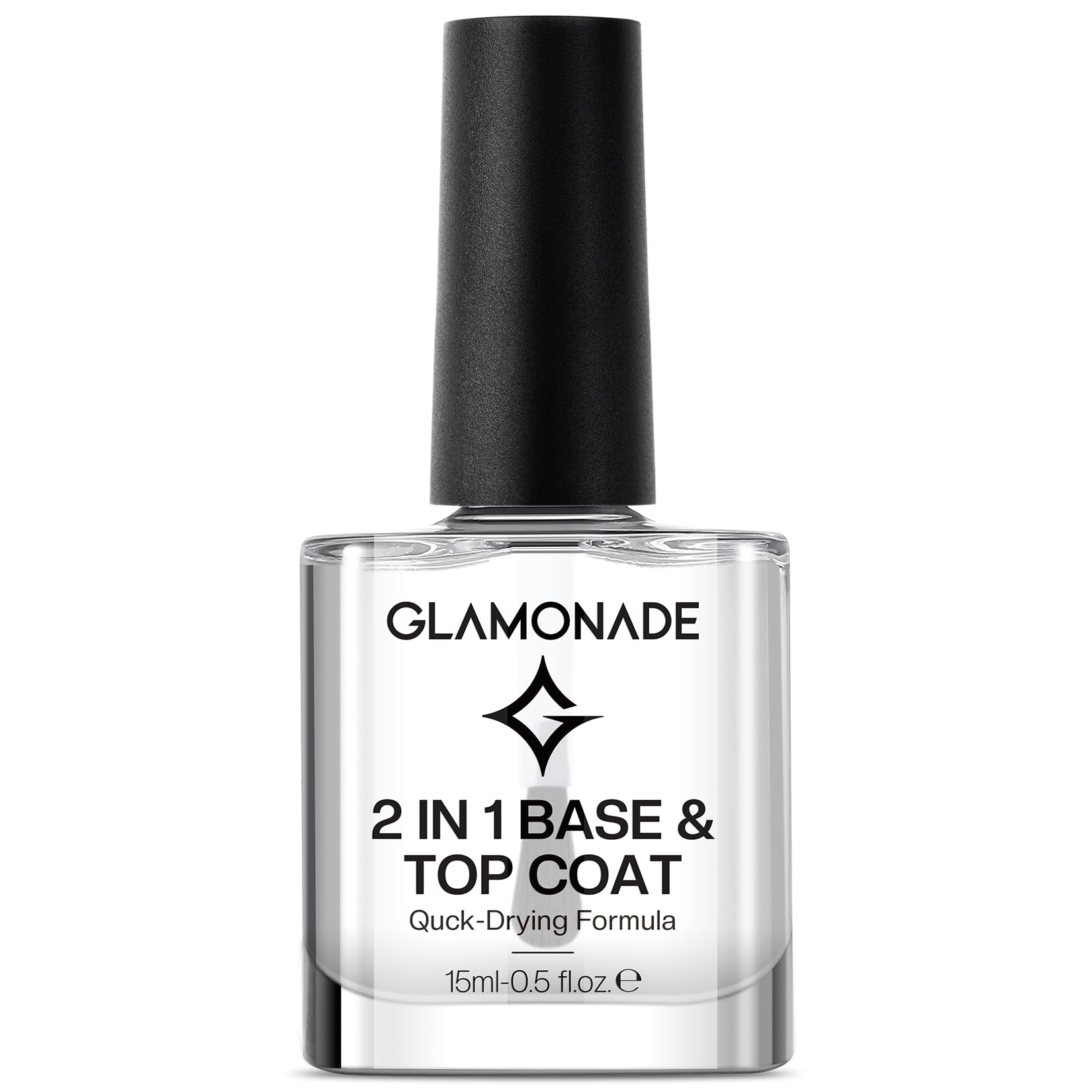 Glamonade base top coat clear bottle shows the 2-in-1 polish that smooths.