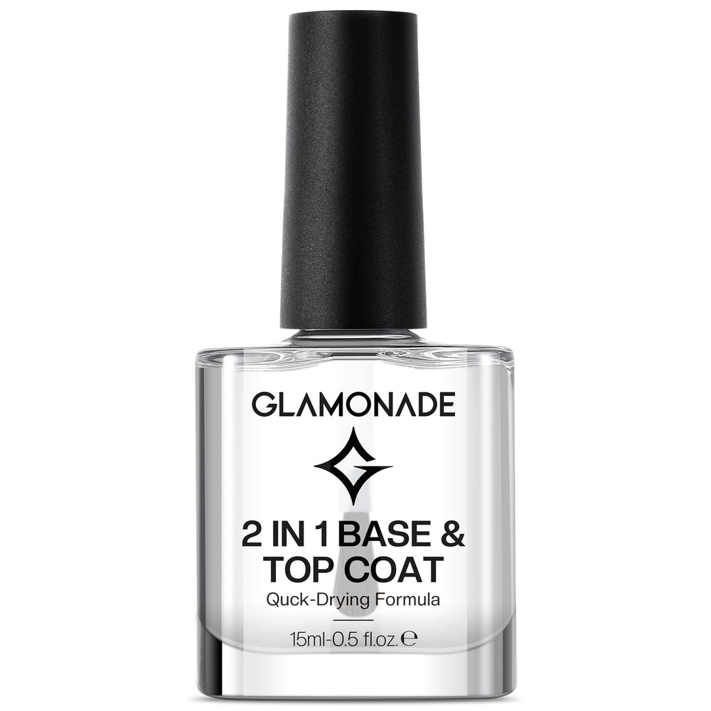 Glamonade base top coat clear bottle shows the 2-in-1 polish that smooths.
