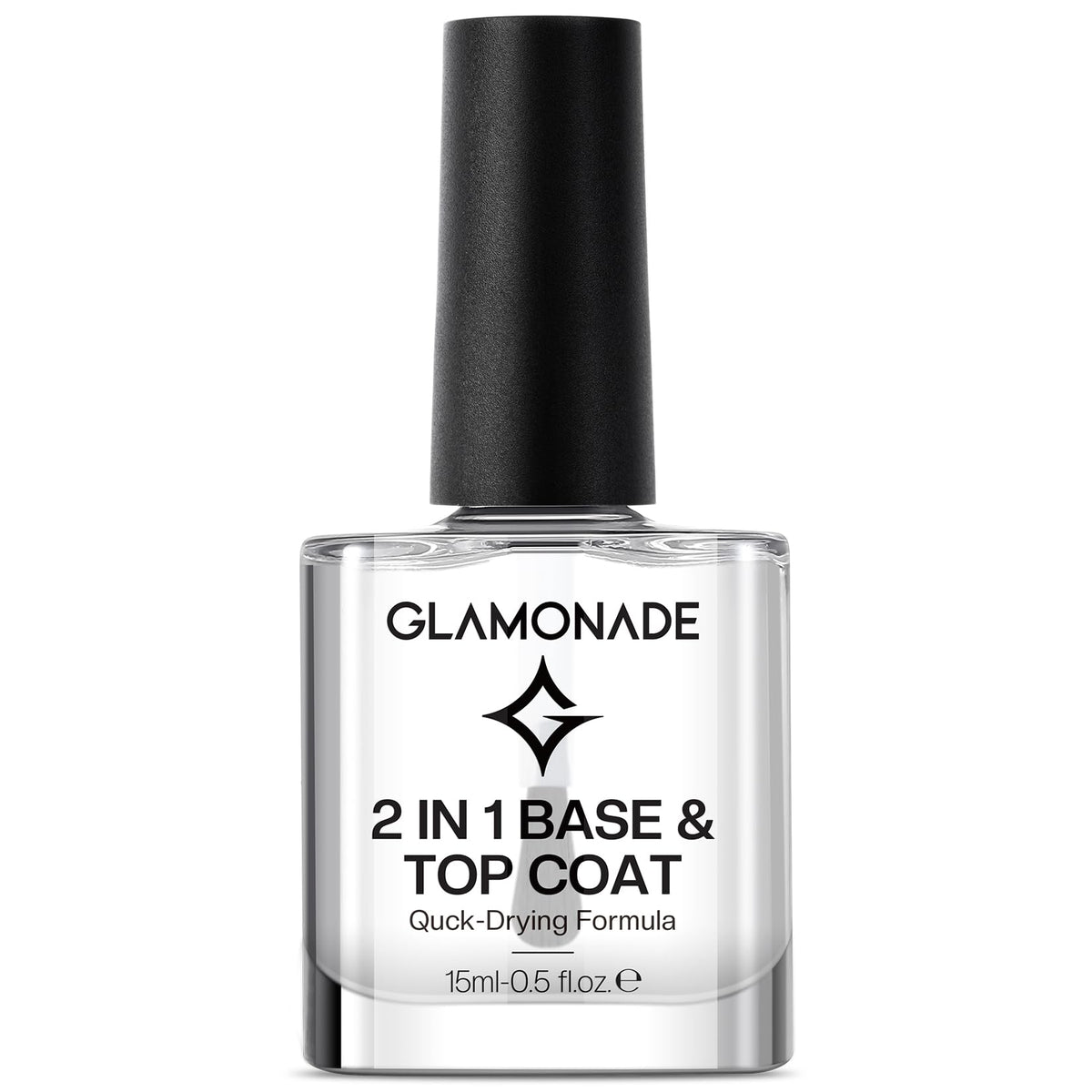 Glamonade base top coat clear bottle shows the 2-in-1 polish that smooths.