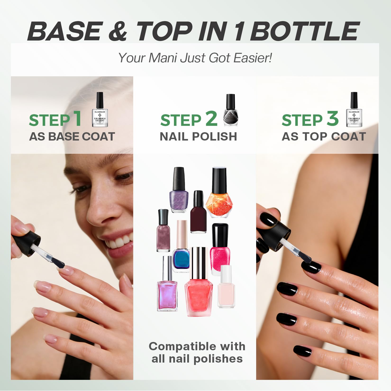 Glamonade base top coat acts as a primer for color polishes.