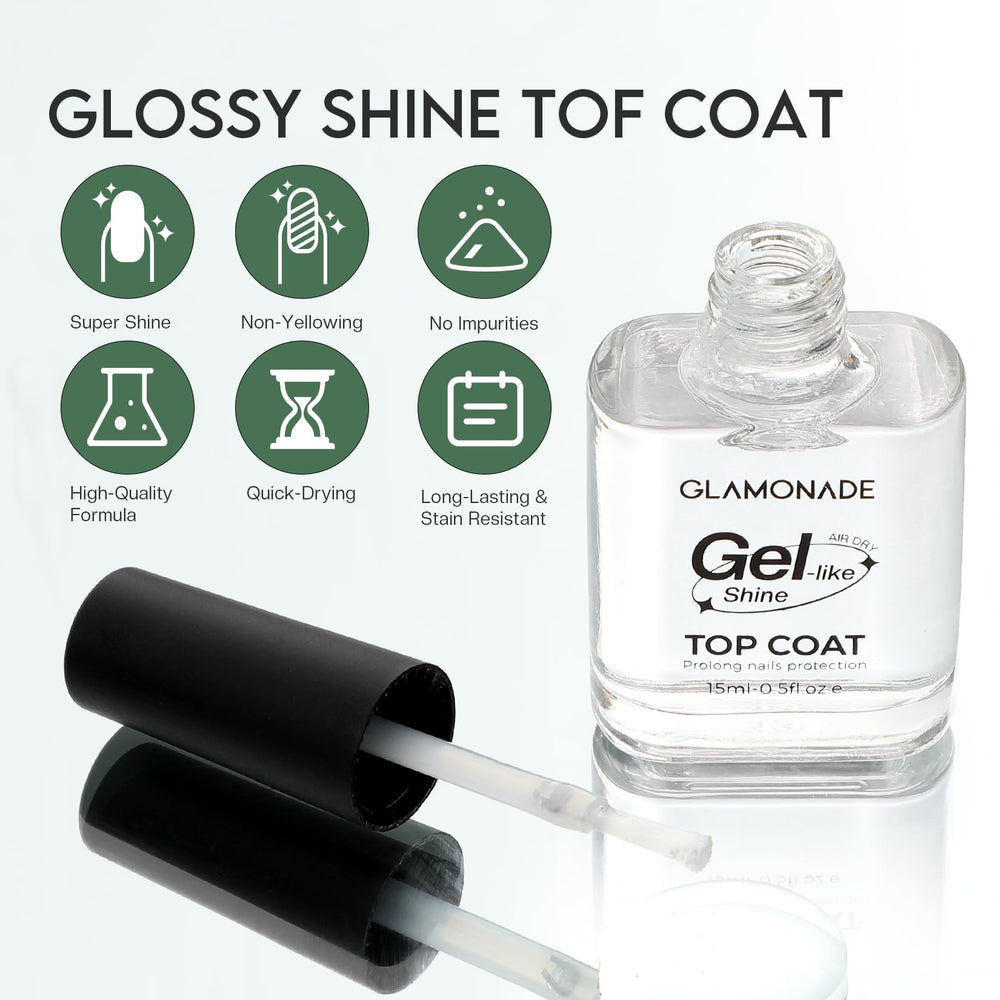 Glamonade Clear Top Coat protects color and adds glassy gloss.