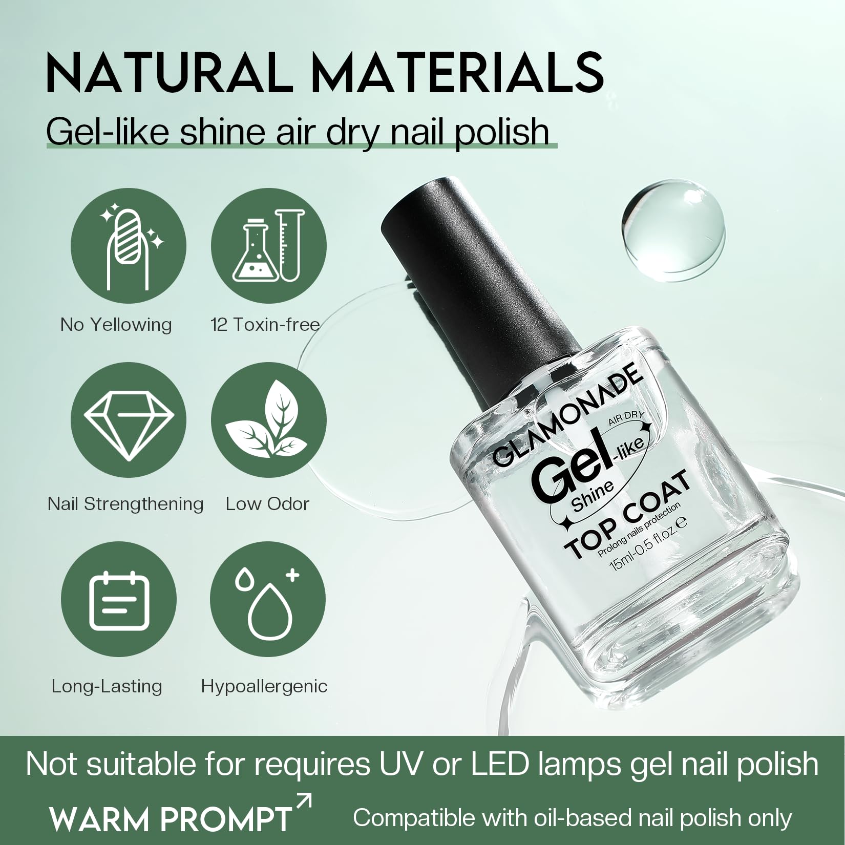 Glamonade Top Coat high-gloss finish seals color with lasting shine.