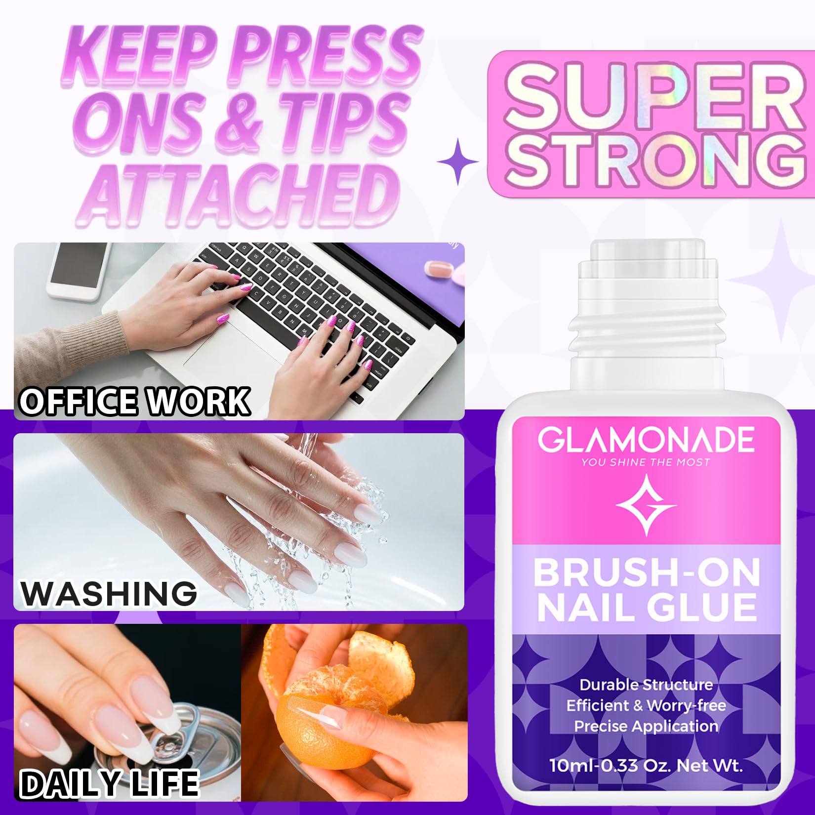 Glamonade waterproof seal nail glue offers durable wear after cure