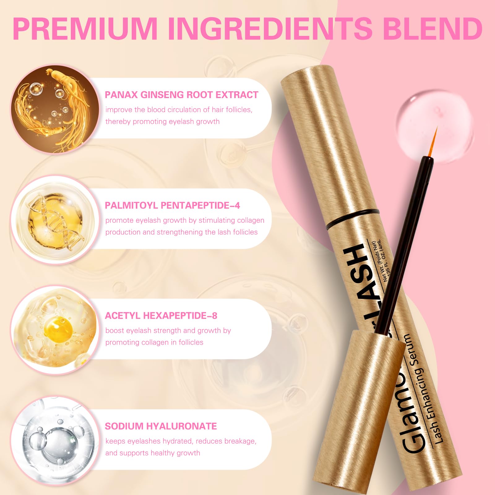 Glamosoar Lash Serum application brush shown for smooth, precise nightly application.