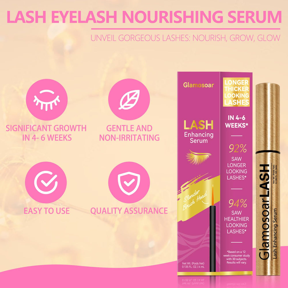 Glamosoar Lash Serum glide demonstrates fragrance-free formula for sensitive eyes.