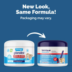 Glandex medicated spray bottle shown for convenient topical anal gland relief in dogs and cats.