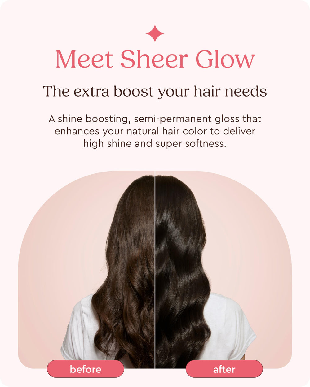 Glaze Supergloss hair closeup reveals glossy strands and silky hydration.