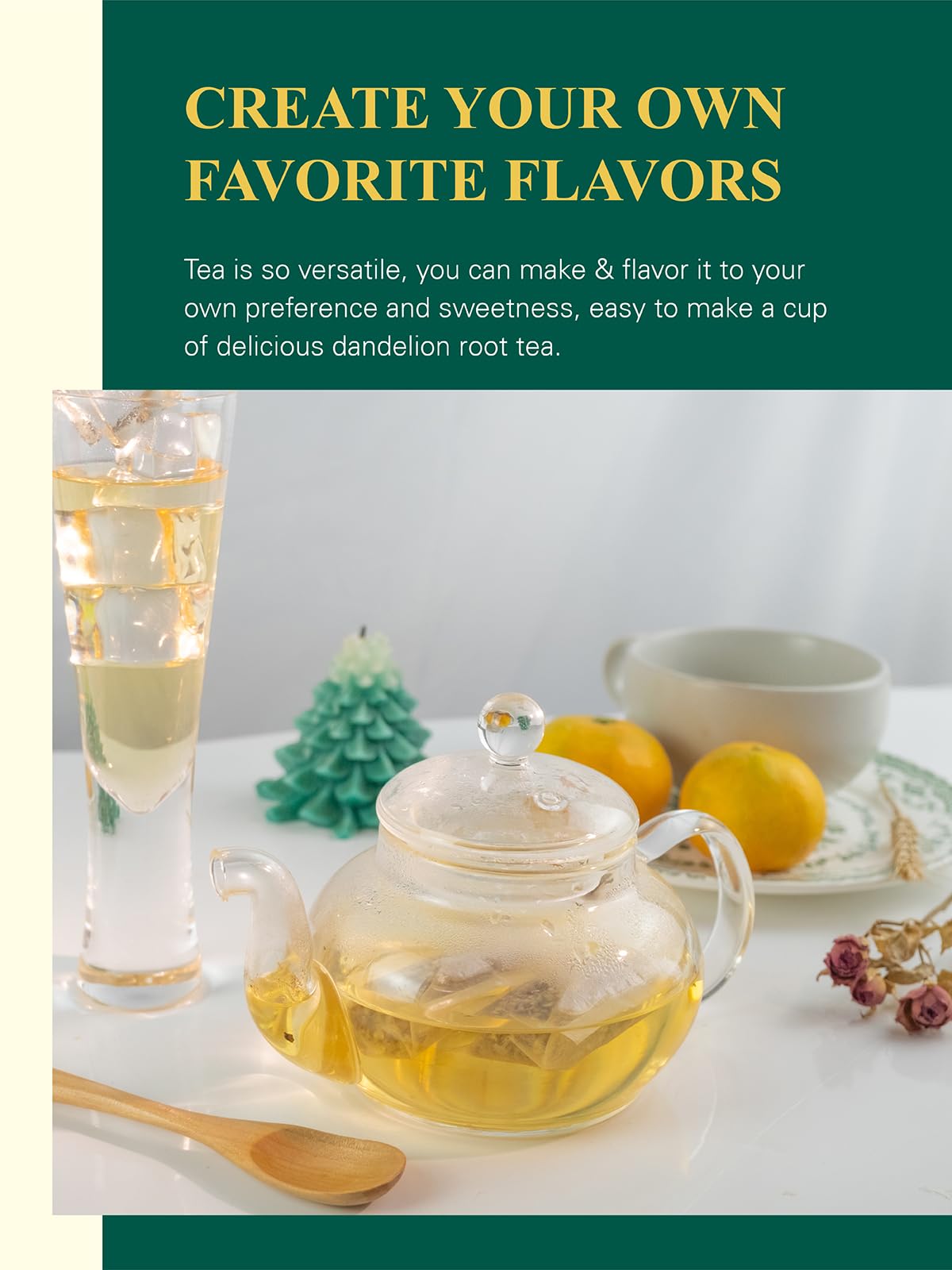 GLDNT dandelion root tea in a clear cup showing smooth infusion