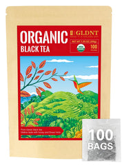 GLDNT organic black tea bags packaging closeup for freshness