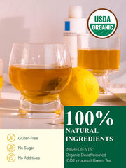 GLDNT Organic Decaf Green Tea Bags iced for a refreshing cold brew.