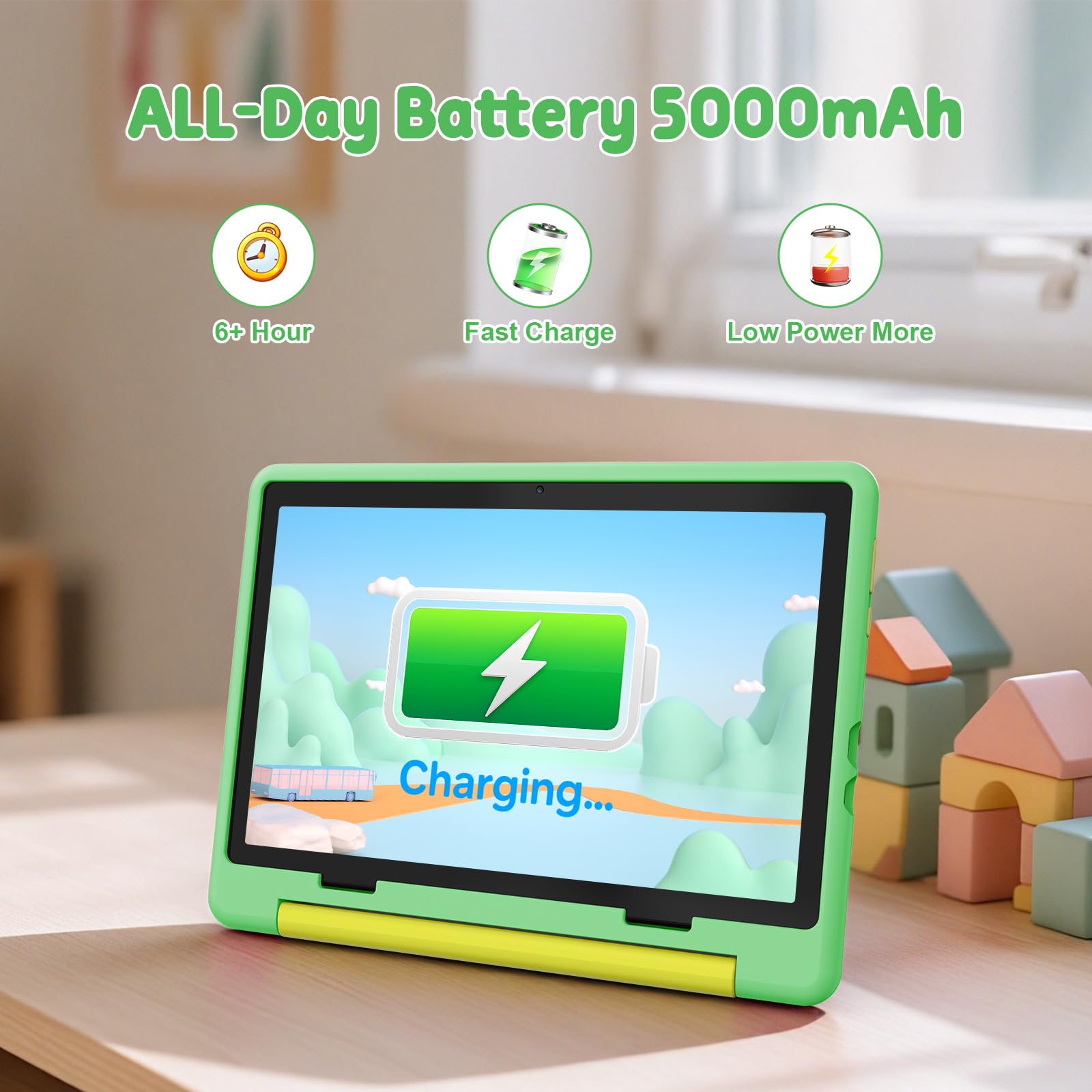 Gleeso Kids Tablet 5000mAh battery powers long study sessions.