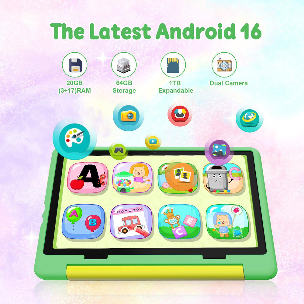 Gleeso Kids Tablet with dual cameras for projects and video calls.