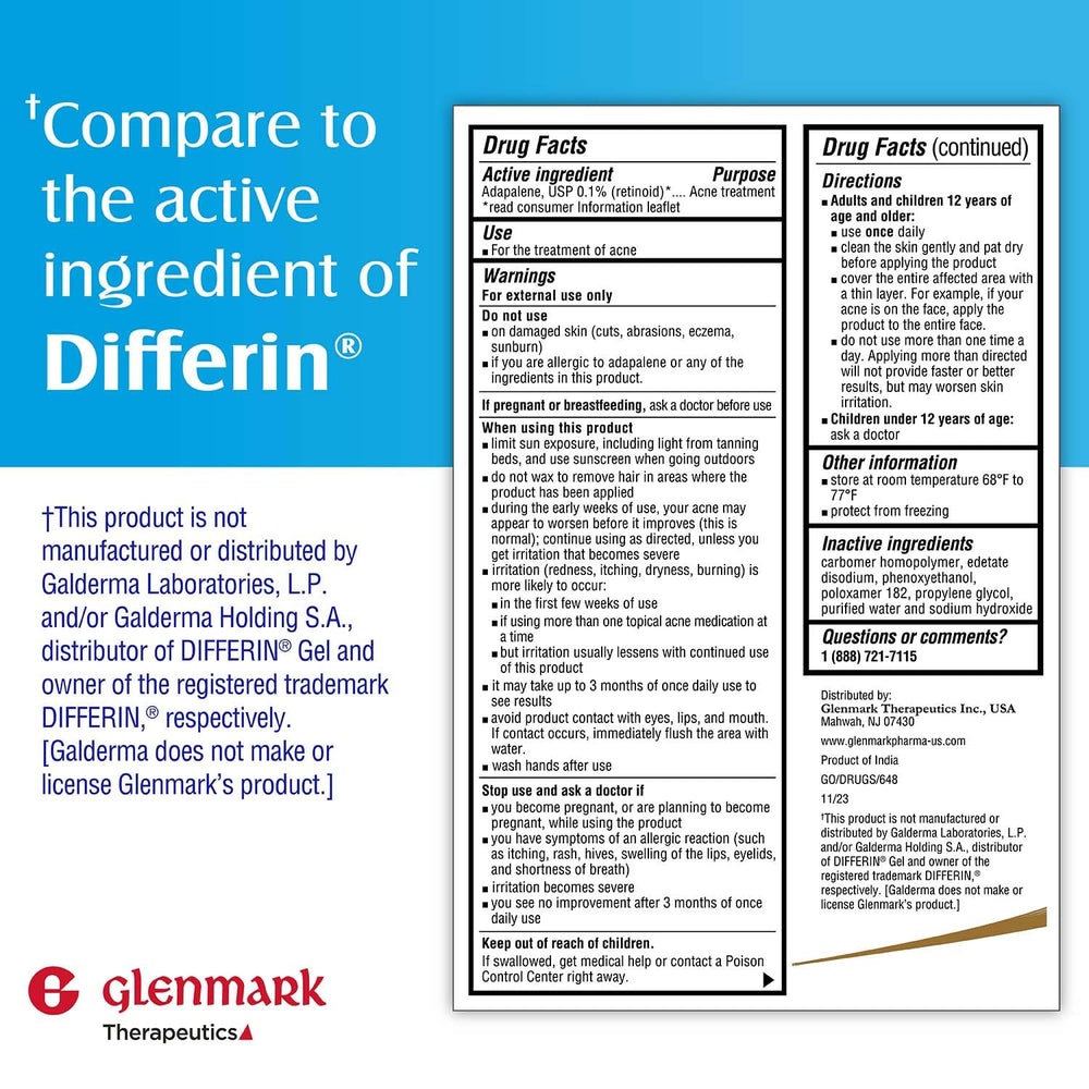 Glenmark Therapeutics Adapalene Gel pump bottle for easy daily use