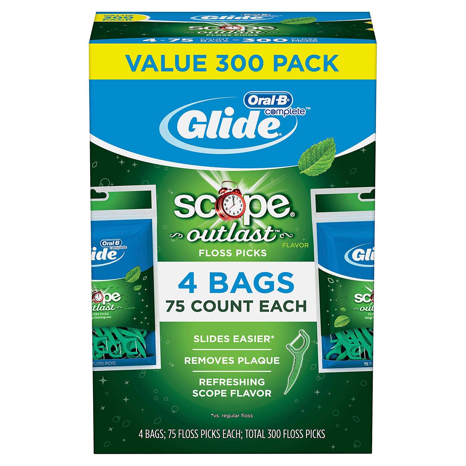 GLIDE Oral-B floss picks Plusx Outlast 40mm shown with mint flavor and long-lasting freshness.