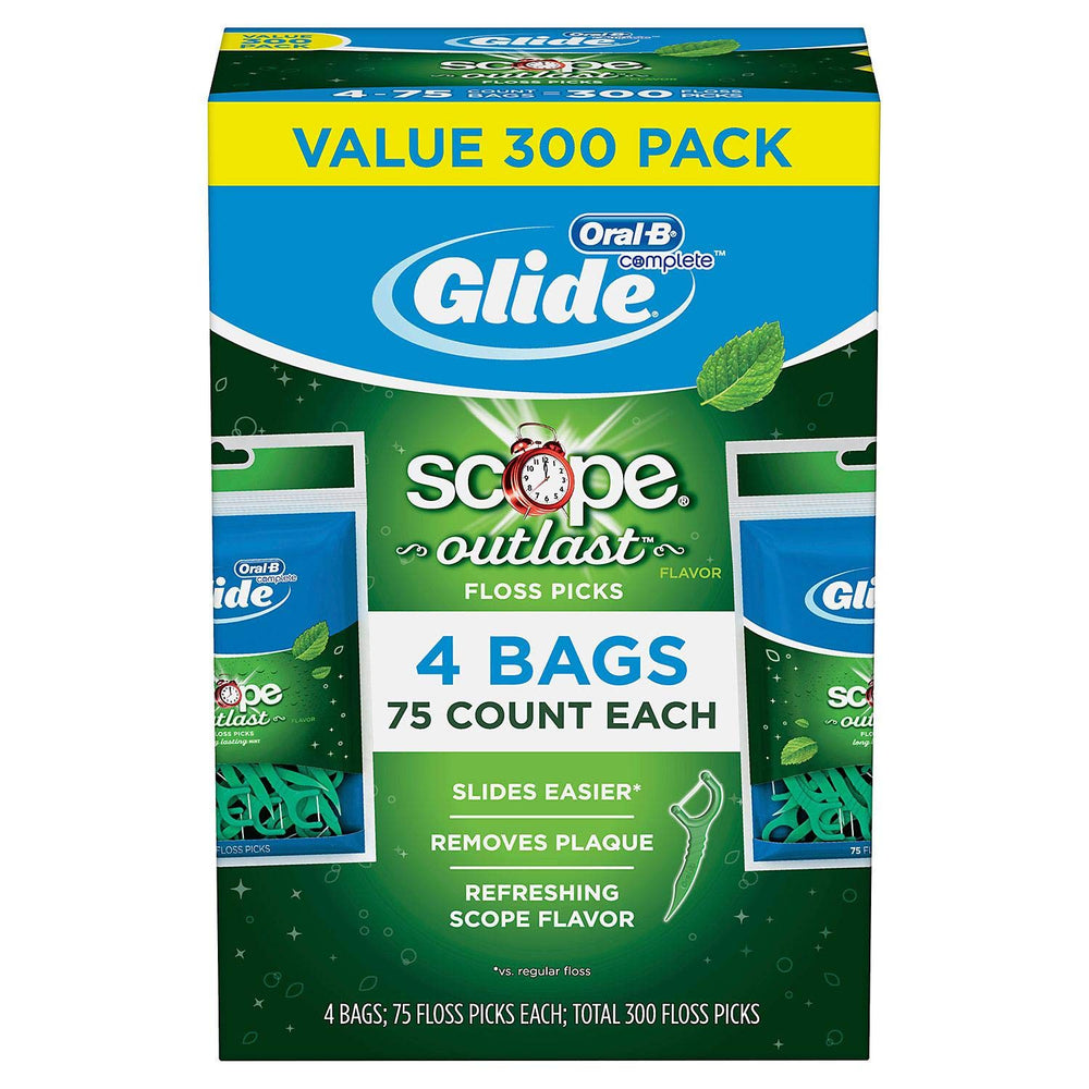 GLIDE Oral-B floss picks Plusx Outlast 40mm shown with mint flavor and long-lasting freshness.