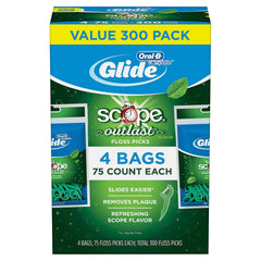 GLIDE Oral-B floss picks Plusx Outlast 40mm shown with mint flavor and long-lasting freshness.