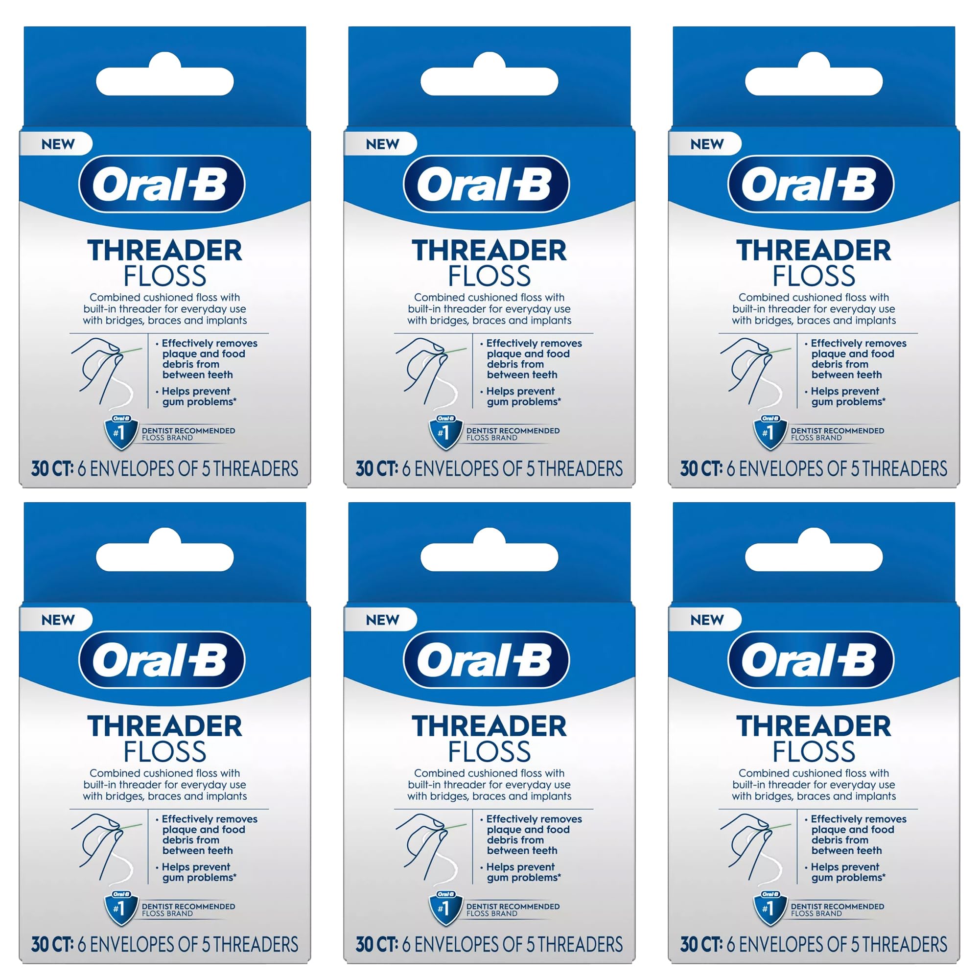 Family-friendly flossing tool with braces and implants in focus