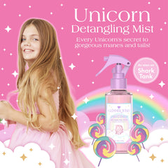 Glimmer Wish detangler mist applied to hair for efficient detangling.