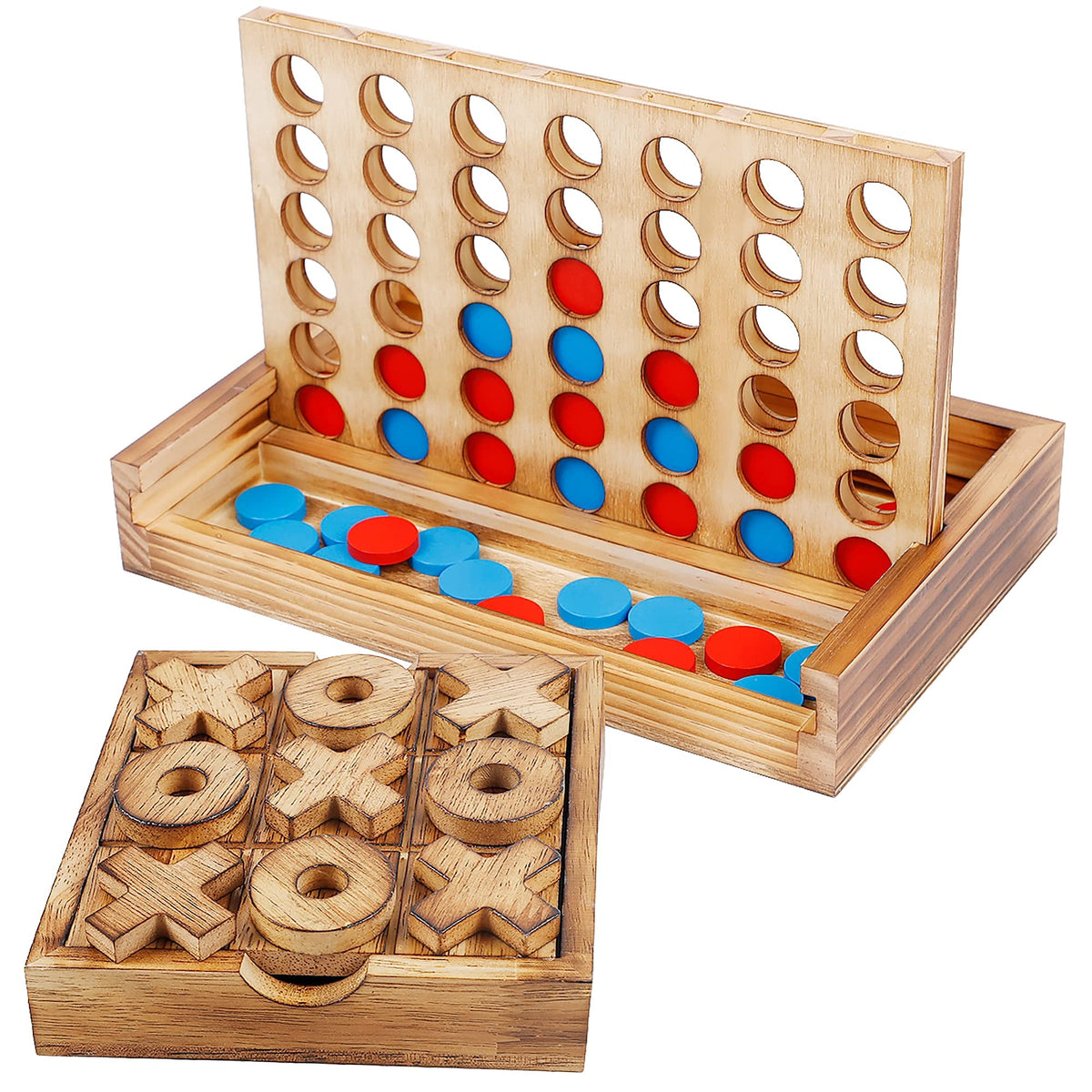 Glintoper Tic Tac Toe board on a warm wood surface for family-friendly play.
