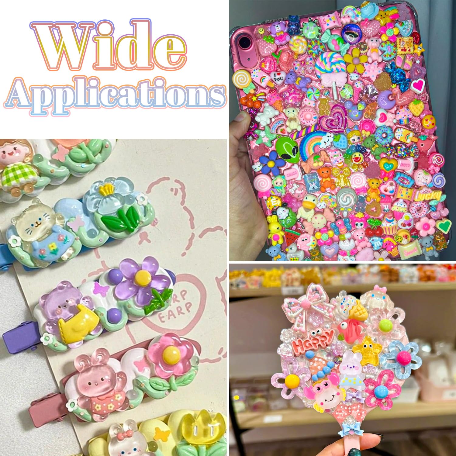 Glitzest candy, bread, wings charms for playful decorations