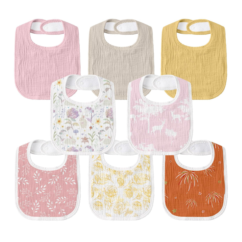GLLQUEN BABY 8-pack bibs front view for drool protection across outfits.