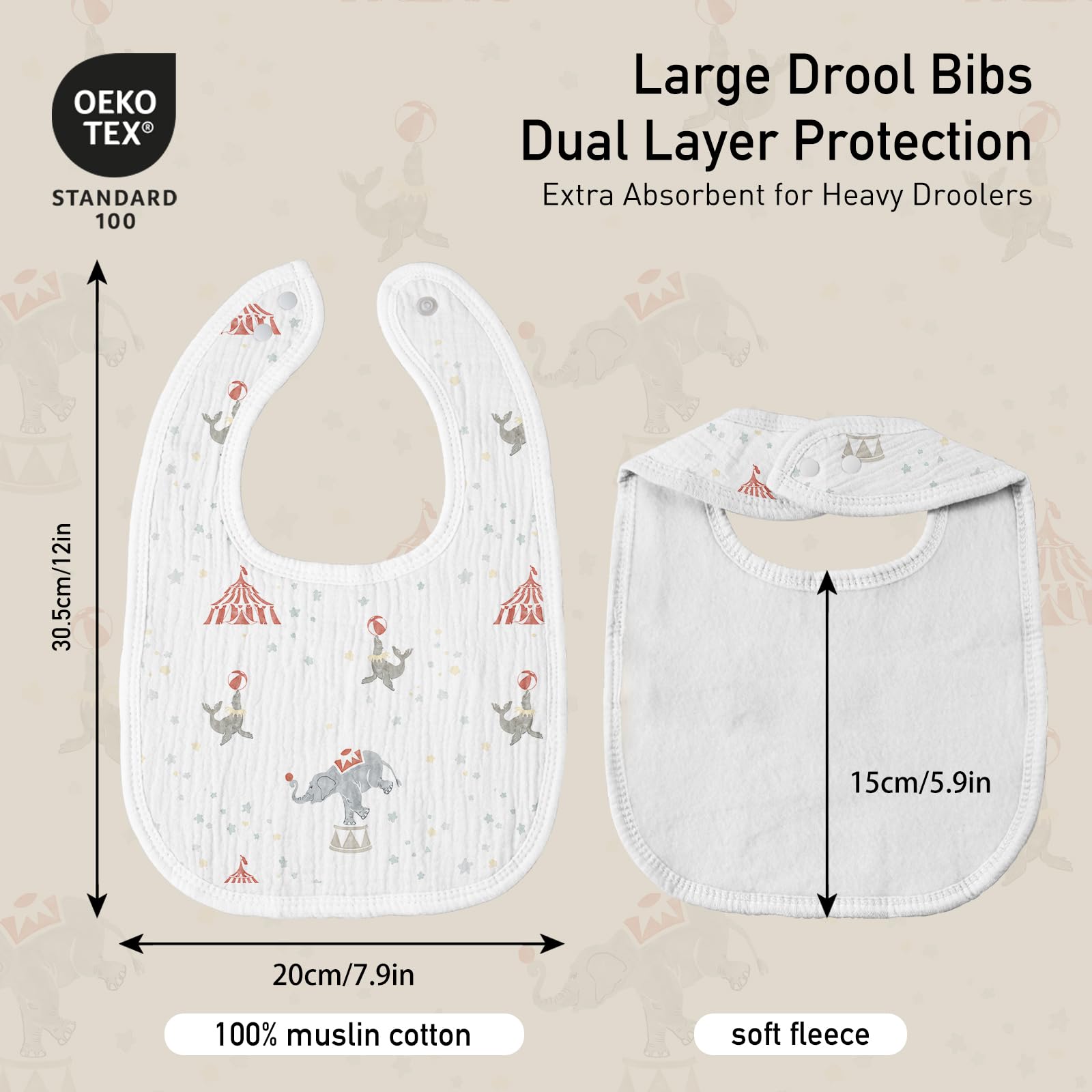 GLLQUEN BABY Circus bibs adjustable snaps for growing babies