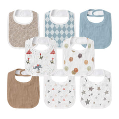 GLLQUEN BABY Circus bibs packaging image, showcasing eight-pack drool protection